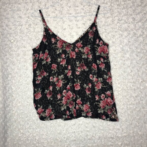 White House Black Market Leopard Print Cami‎ Top Floral Trim Sleeveless MP - Picture 7 of 10